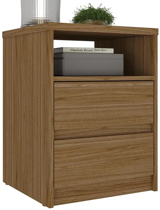 Falkk Furniture Contemporary Walnut 2-Drawer Nightstand with a Built-in Niche