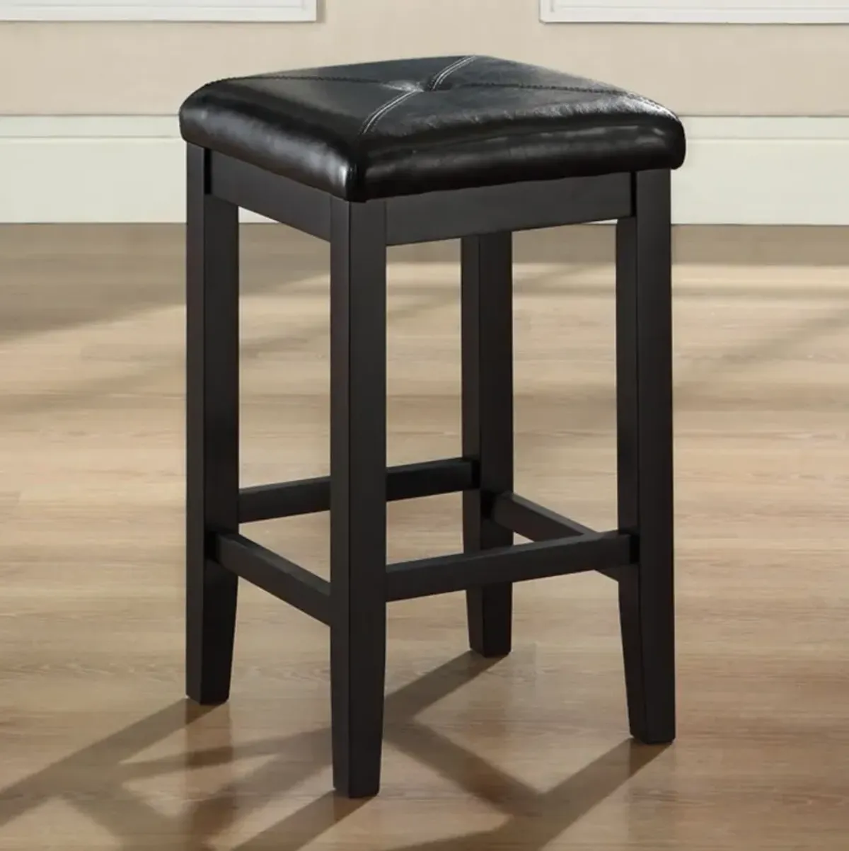 Hivvago Set of 2 - Black 24-inch Backless Barstools with Faux Leather Seat