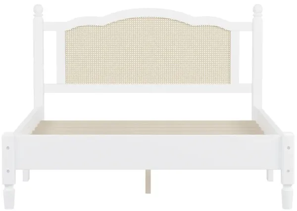Merax Wooden Platform Bed with Natural Rattan Headboard