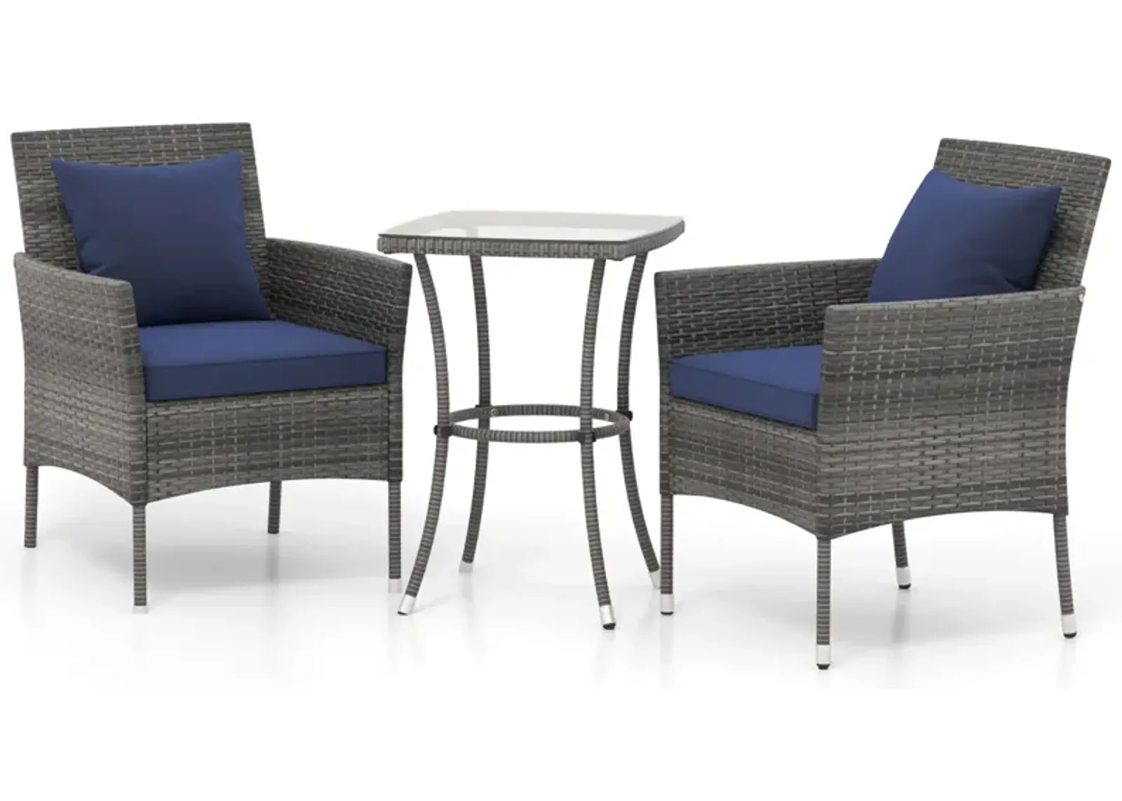 3 Pieces Patio Furniture Set with Cushioned Patio Chairs and Tempered Glass Coffee Table