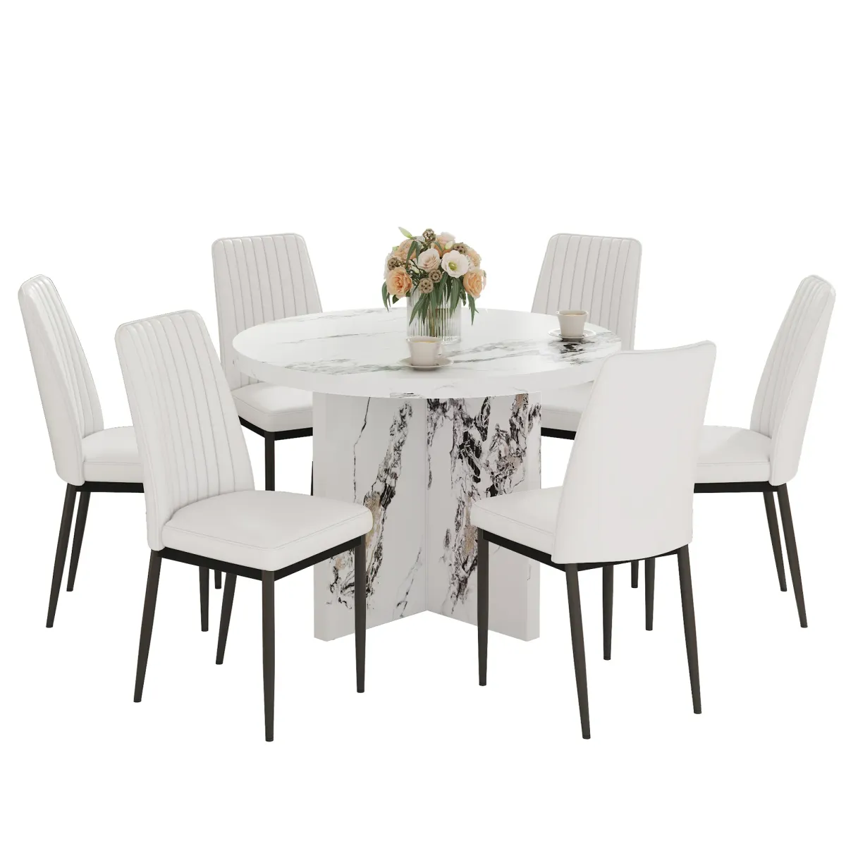 Merax Modern 7 Pieces Round Dining Table Set