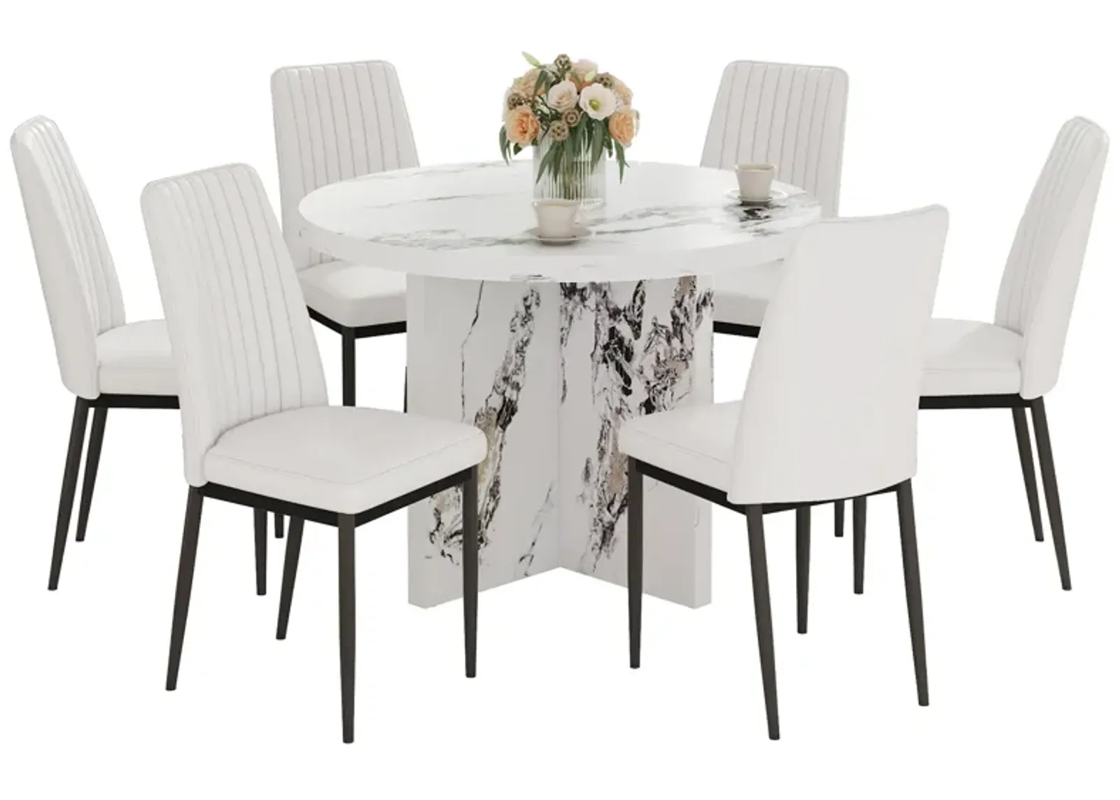 Merax Modern 7 Pieces Round Dining Table Set