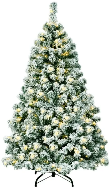 4.5 Feet Pre-Lit Premium Snow Flocked Hinged Artificial Christmas Tree