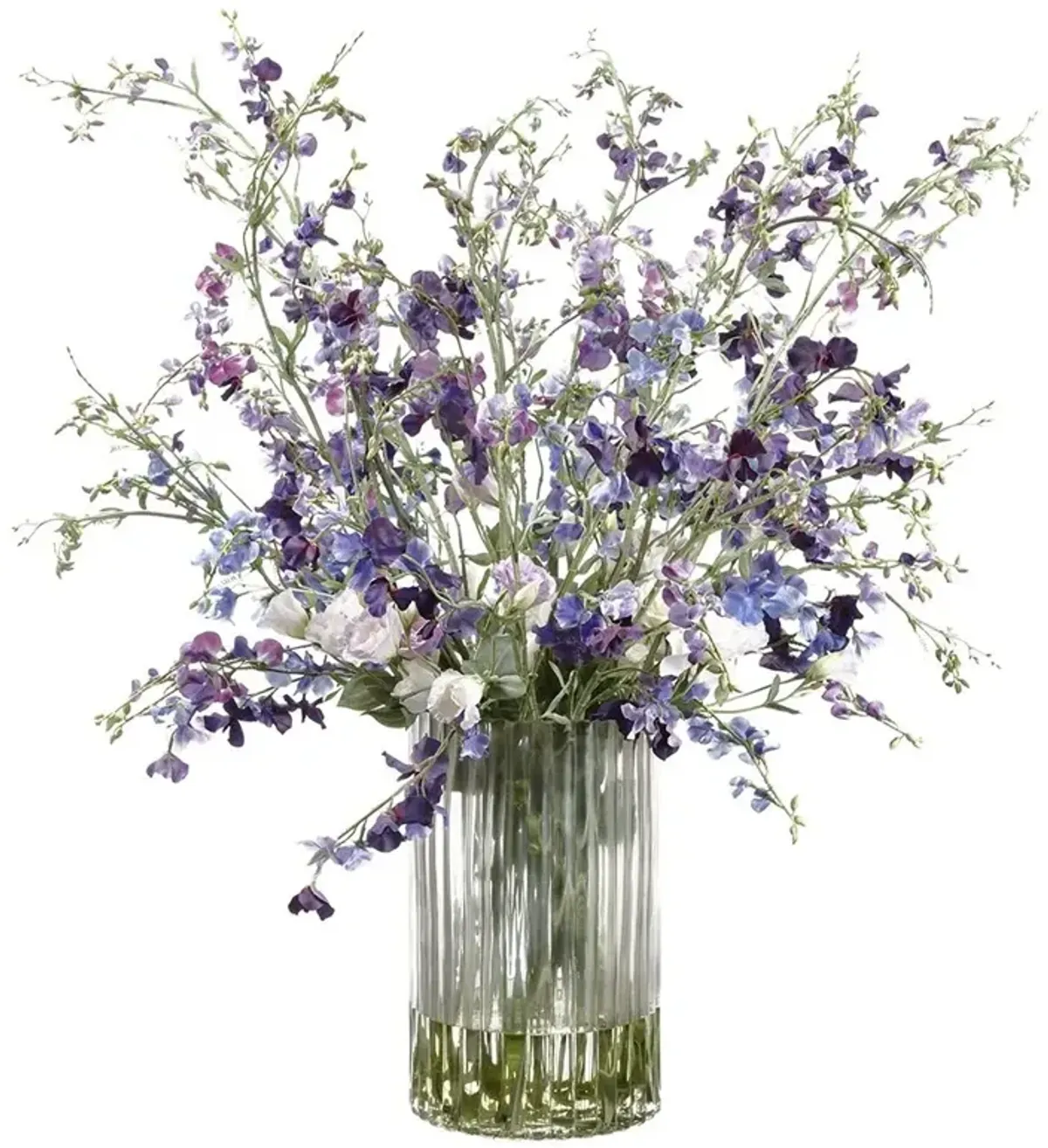 Sweet Pea Arrangement In Ribbed Glass Vase