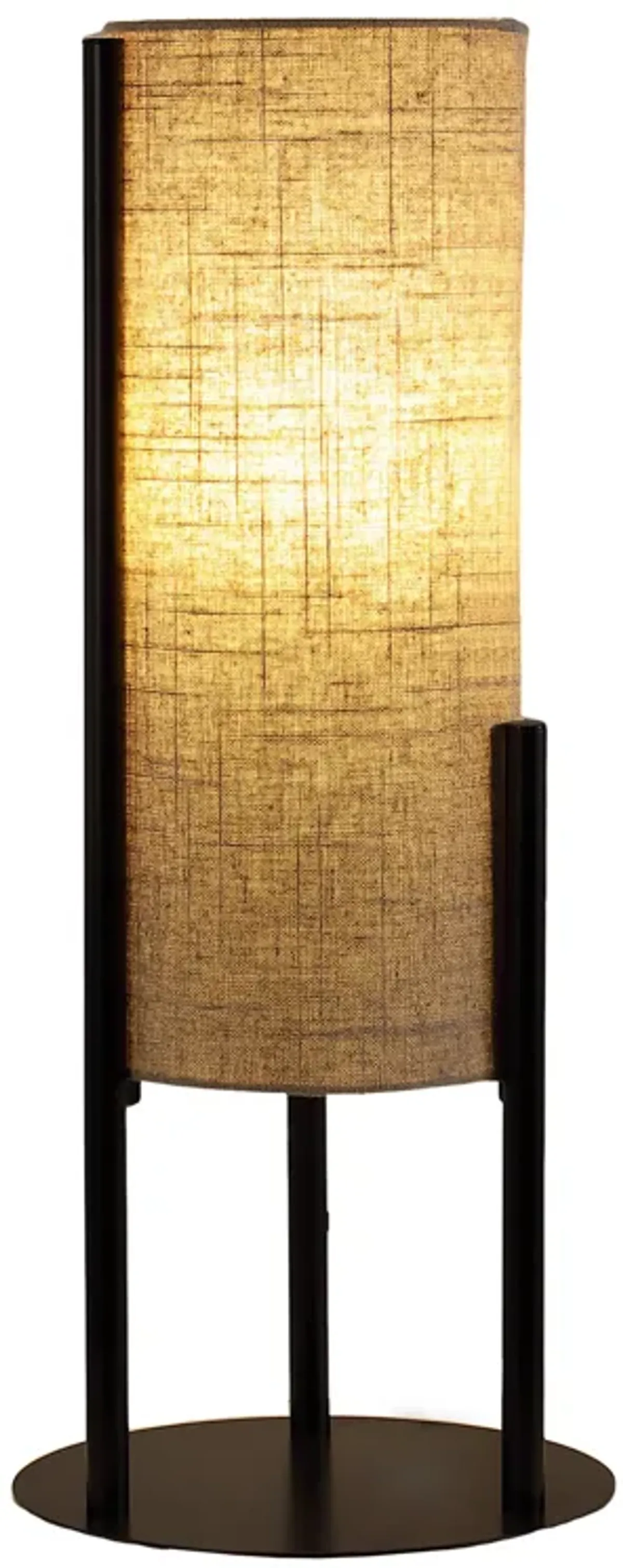 Modern Table Lamp, Upright Beige Linen Drum Shade, Black Metal 22 Inch - Benzara