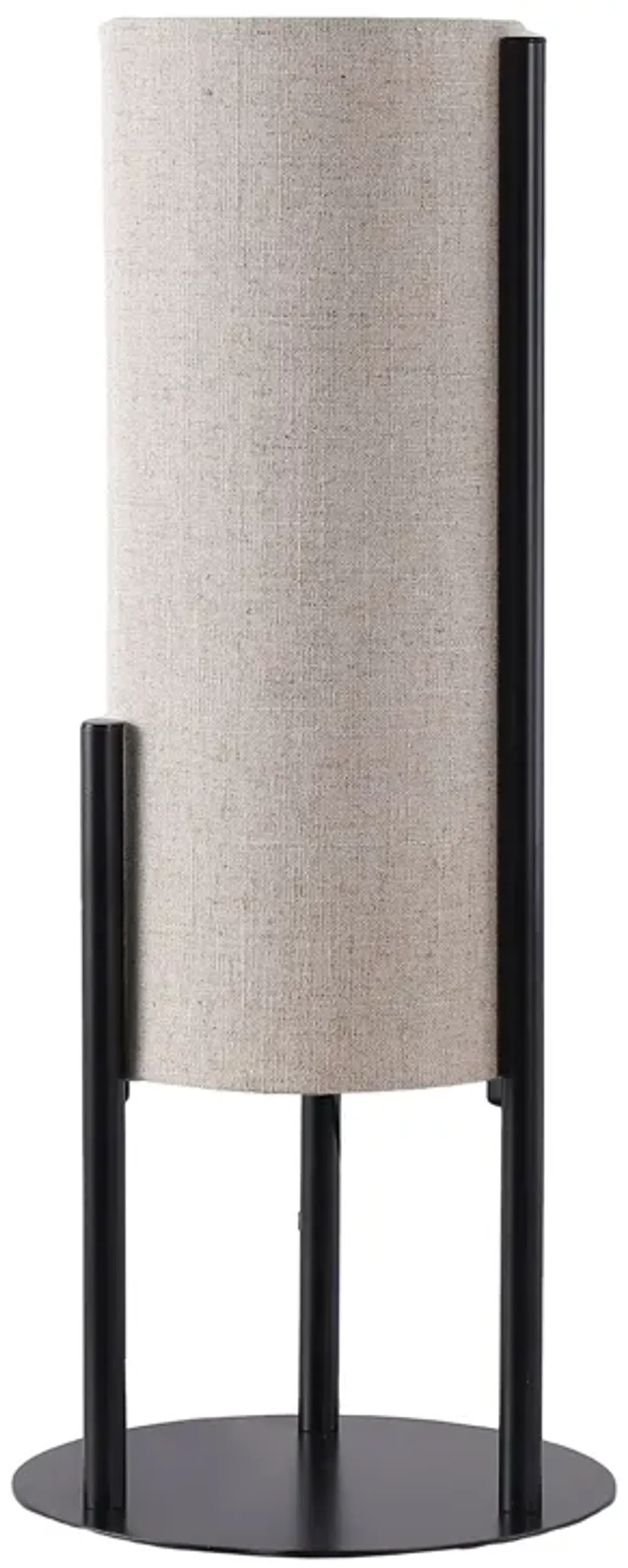 Modern Table Lamp, Upright Beige Linen Drum Shade, Black Metal 22 Inch - Benzara