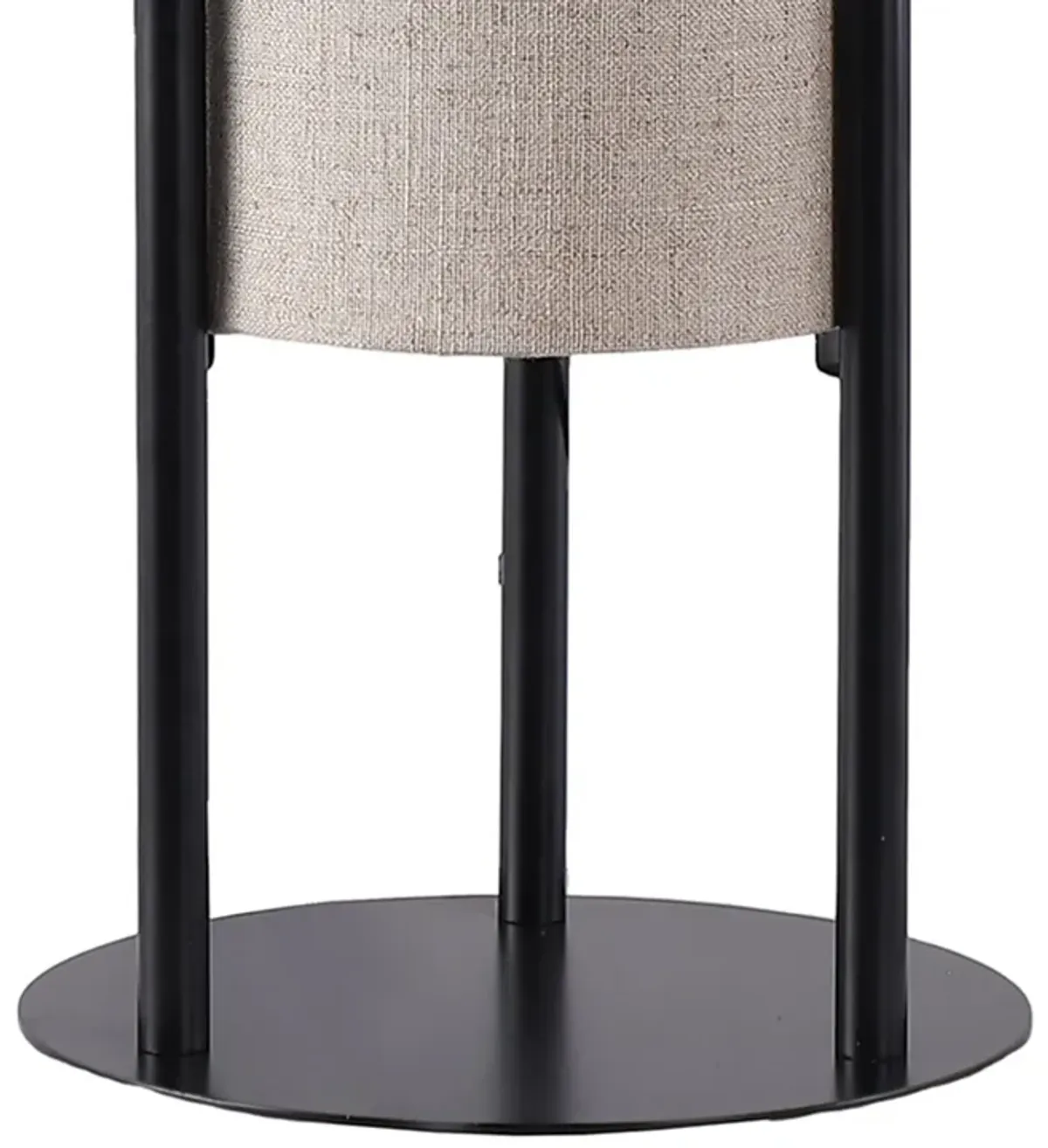 Modern Table Lamp, Upright Beige Linen Drum Shade, Black Metal 22 Inch - Benzara