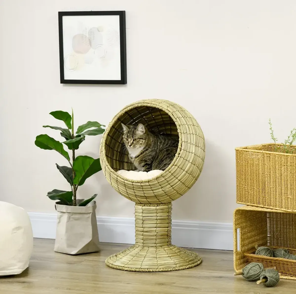 Yellow Cat Furniture: Elevated Condo Pod with Stand & Cushion