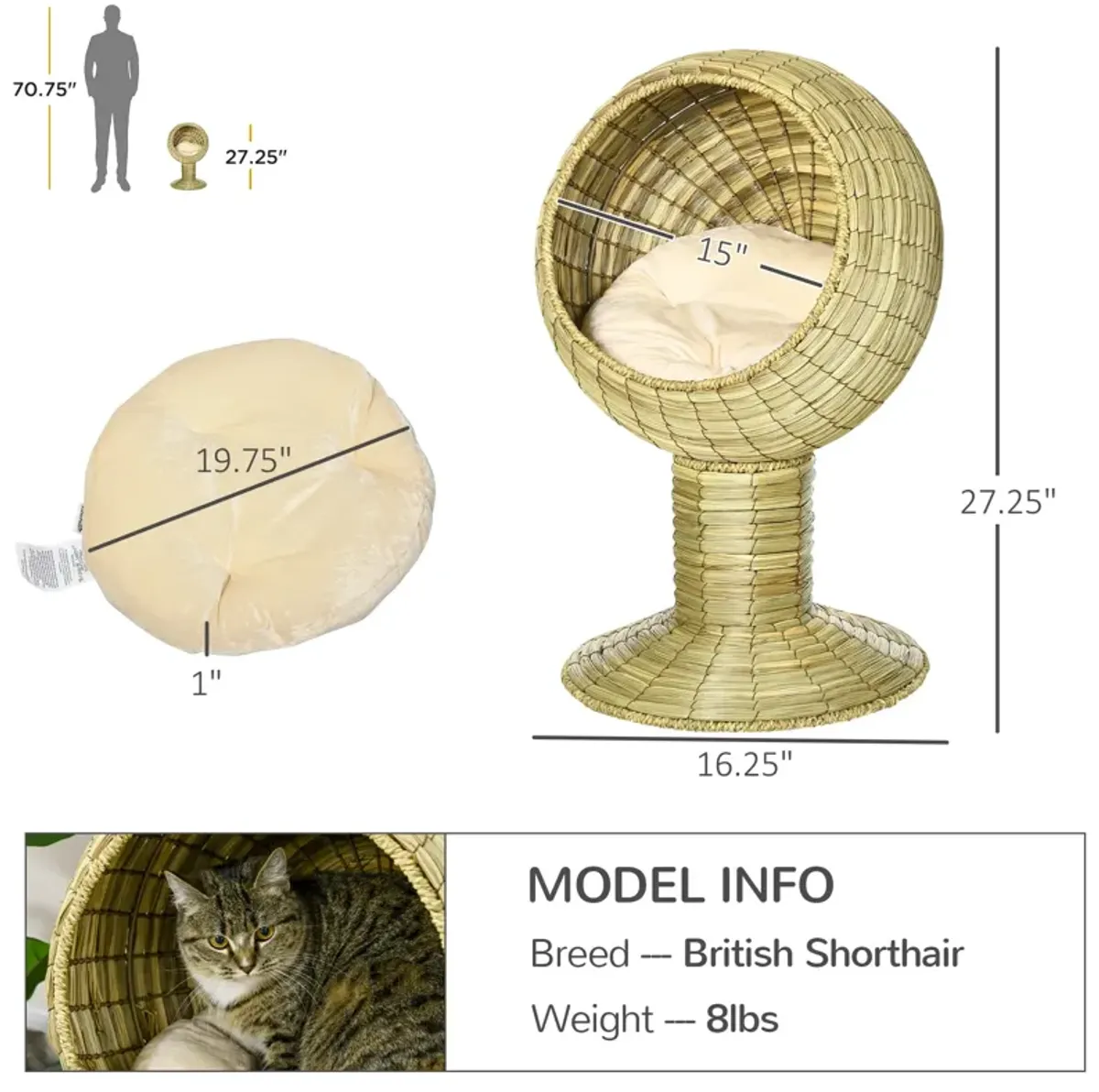 Yellow Cat Furniture: Elevated Condo Pod with Stand & Cushion