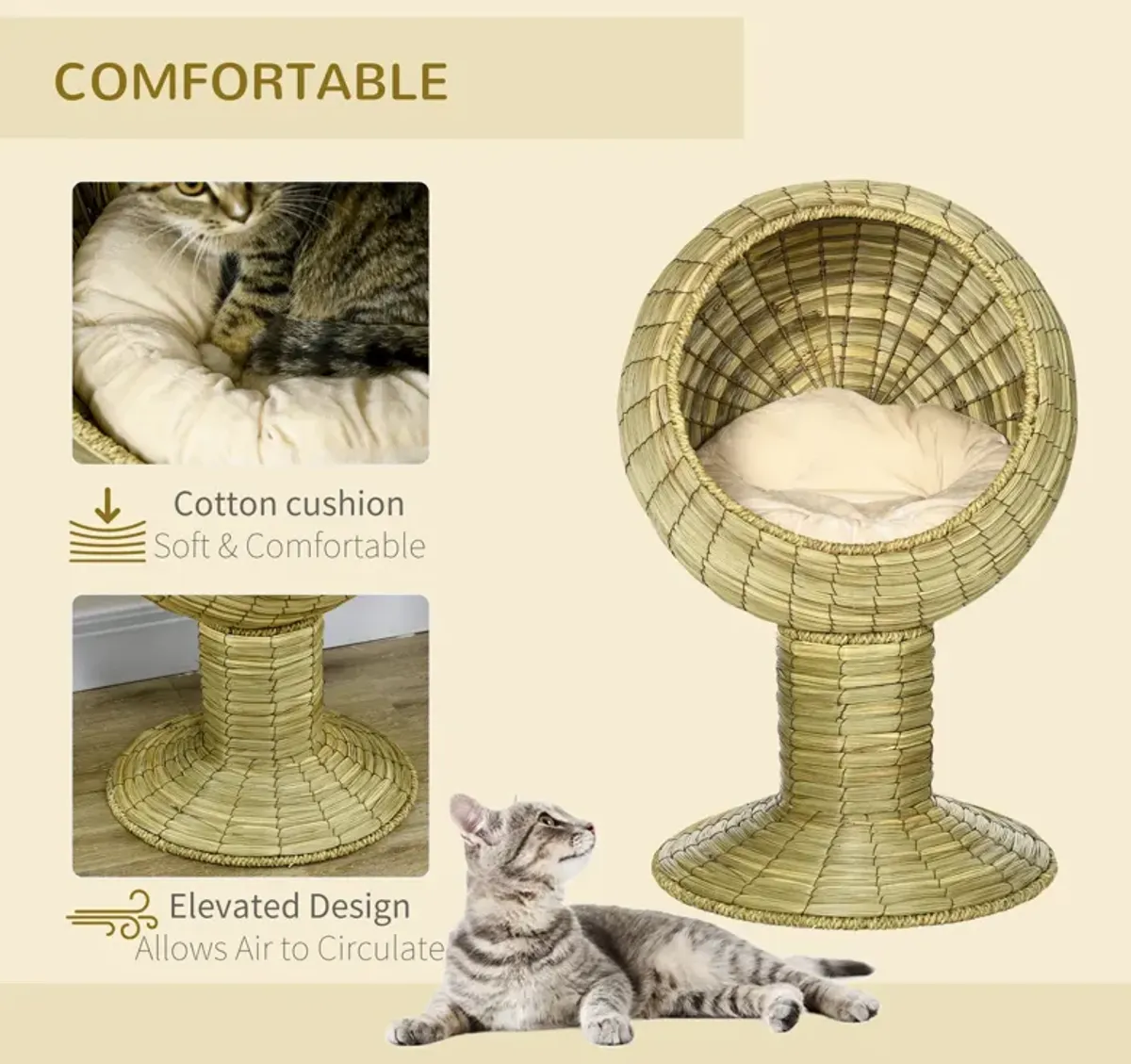 Yellow Cat Furniture: Elevated Condo Pod with Stand & Cushion