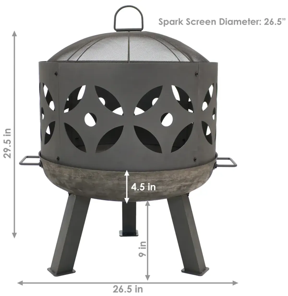 Sunnydaze 26 in Retro Cast Iron Fire Pit with Spark Screen