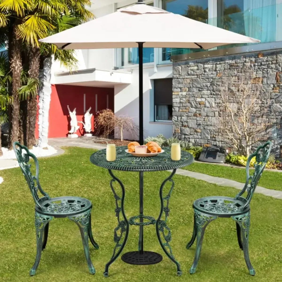 Hivvago Outdoor Cast Aluminum Patio Furniture Set with Rose Design