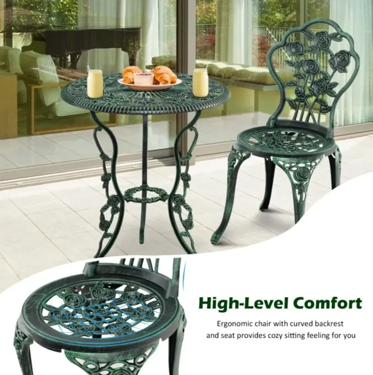 Hivvago Outdoor Cast Aluminum Patio Furniture Set with Rose Design