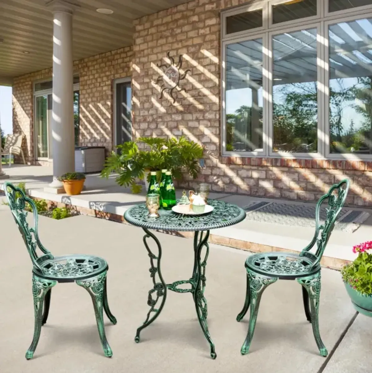 Hivvago Outdoor Cast Aluminum Patio Furniture Set with Rose Design