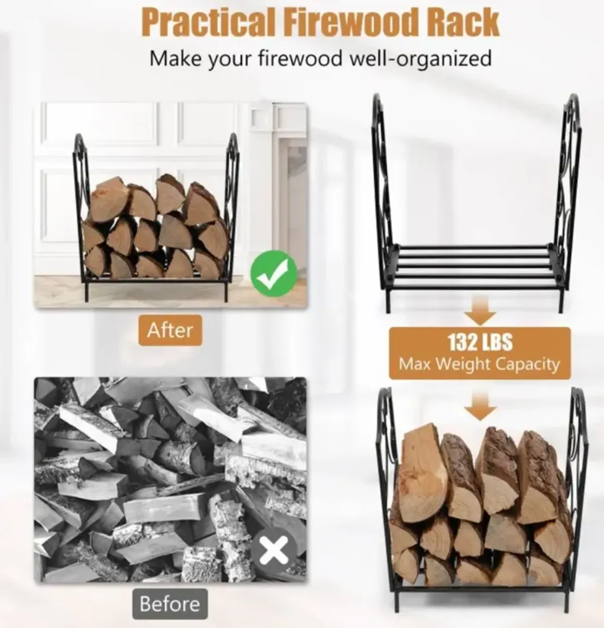 Hivvago Heavy-Duty Steel Firewood Log Rack