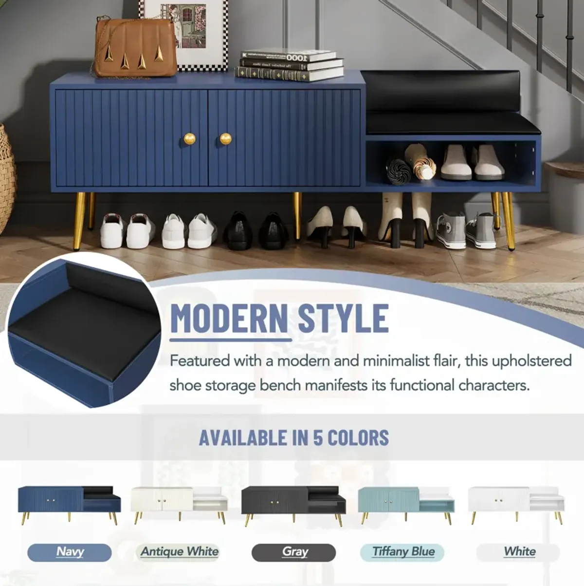 Modern Shoe Storage Bench Cabinet