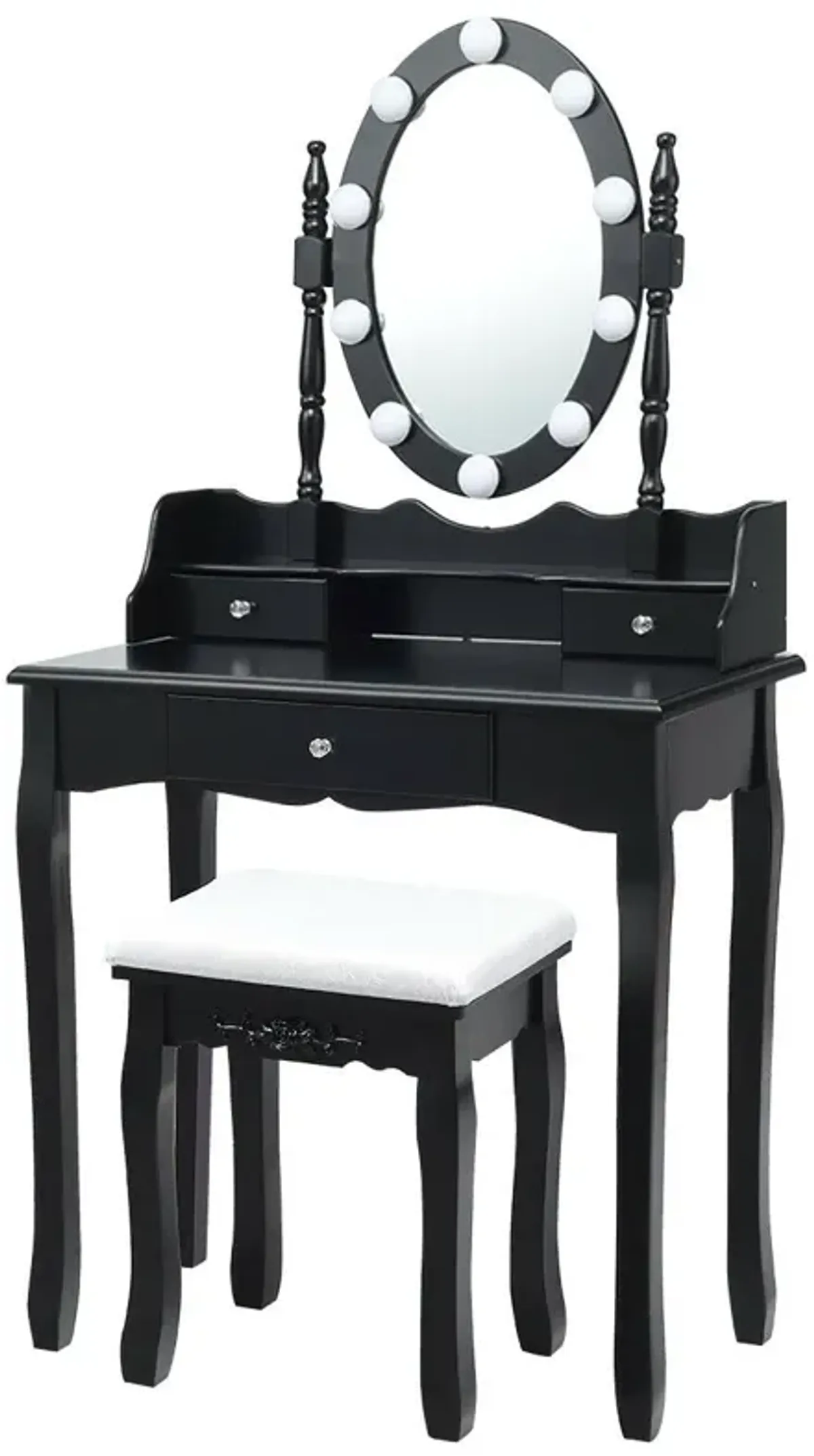 Oval Mirror Vanity Set  with 10 LED Dimmable Bulbs and 3 Drawers