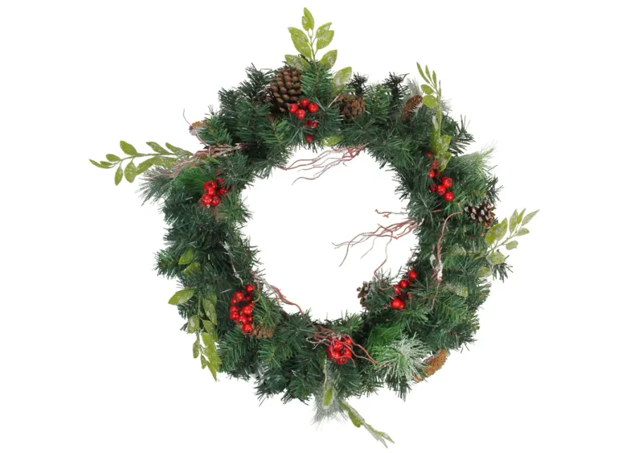 Pre-Decorated Frosted Pinecone and Berry Artificial Christmas Wreath - 24-Inch  Unlit