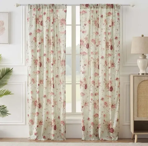Greenland Home Antique Rose Light Filtering Window Panels with Tie Backs - Each 42"x84" Blue