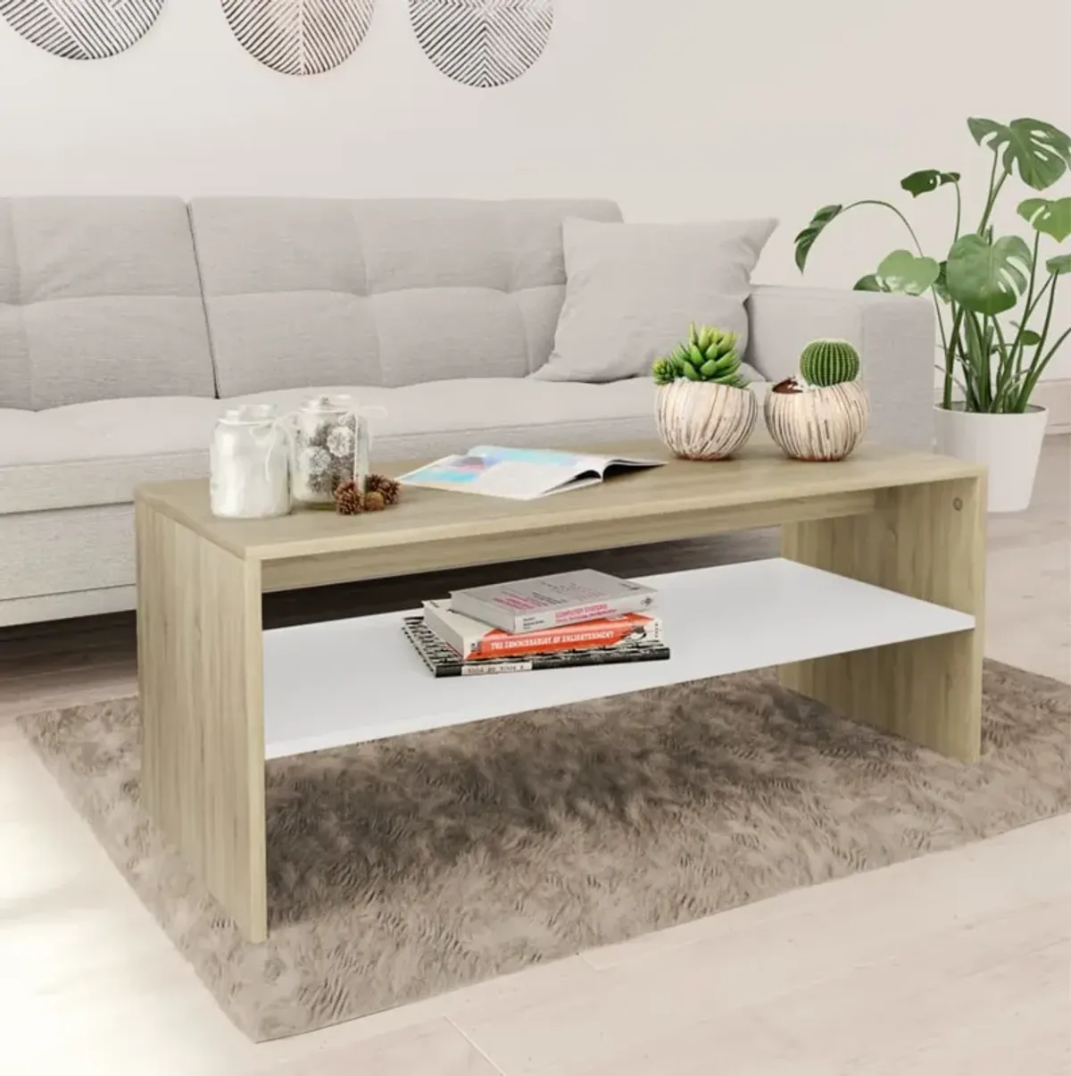 vidaXL Coffee Table White and Sonoma Oak 39.4"x15.7"x15.7" Chipboard