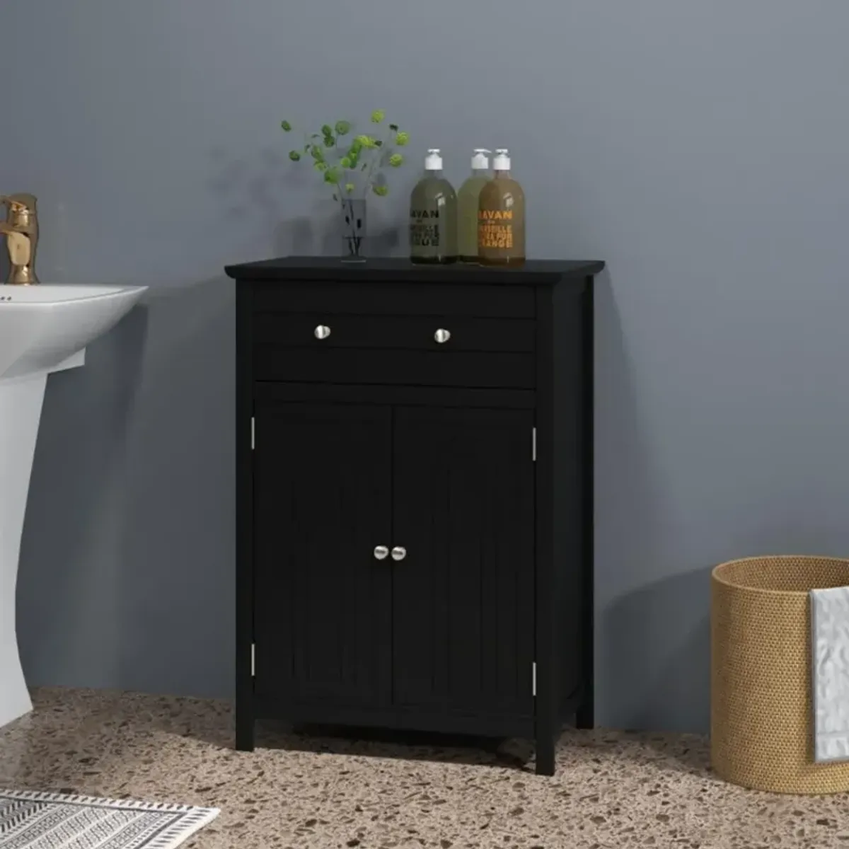 Hivvago Wooden Bathroom Floor Cabinet with Drawer and Adjustable Shelf