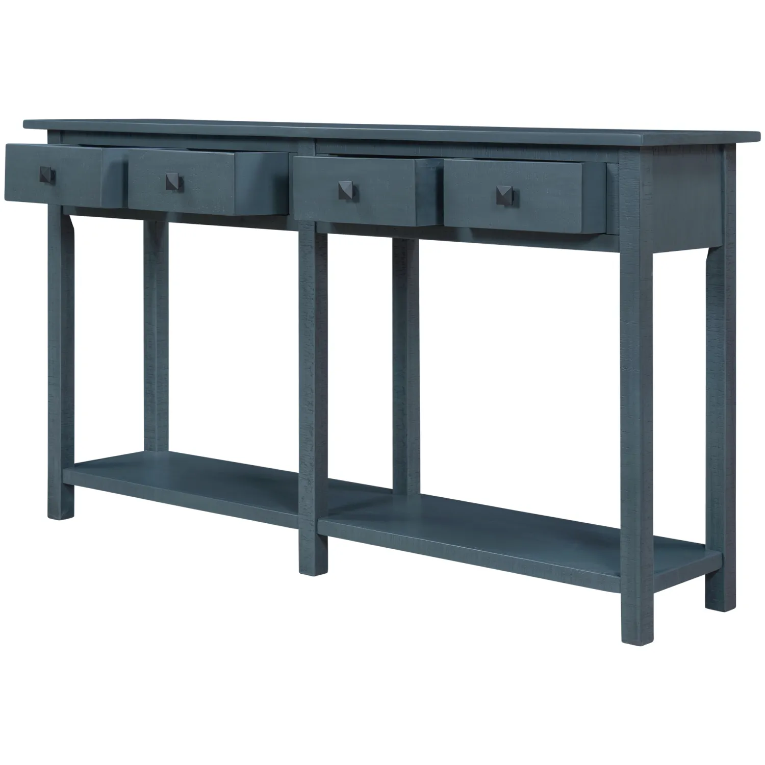 Rustic Brushed Texture Entryway Table Console Table with Drawer and Bottom Shelf for Living Room（Navy）