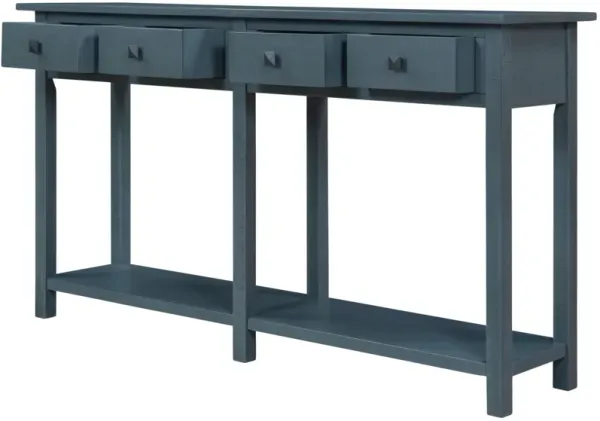 Rustic Brushed Texture Entryway Table Console Table with Drawer and Bottom Shelf for Living Room（Navy）
