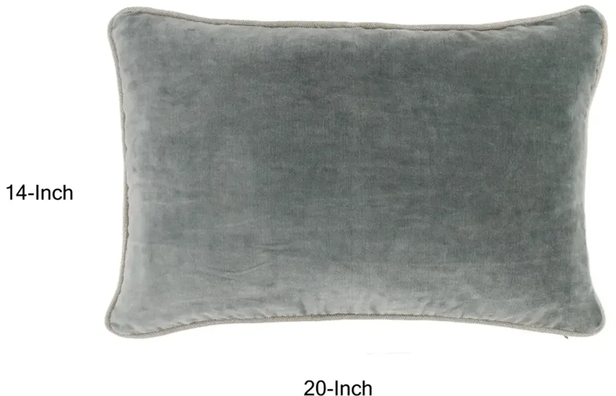 Hillary 20 Inch Velvet Welt Decorative Lumbar Throw Pillow, Sage Green-Benzara