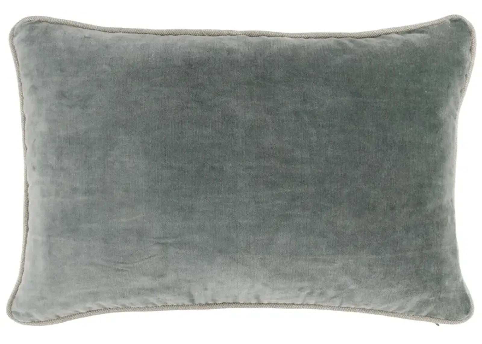 Hillary 20 Inch Velvet Welt Decorative Lumbar Throw Pillow, Sage Green-Benzara