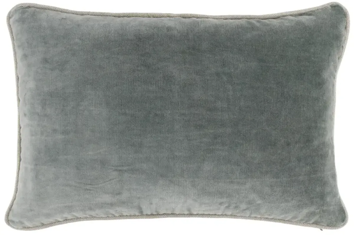 Hillary 20 Inch Velvet Welt Decorative Lumbar Throw Pillow, Sage Green-Benzara