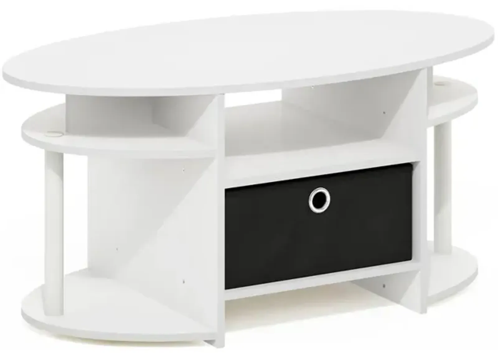 JAYA Simple Design Oval Coffee Table with Bin, White/White/Black