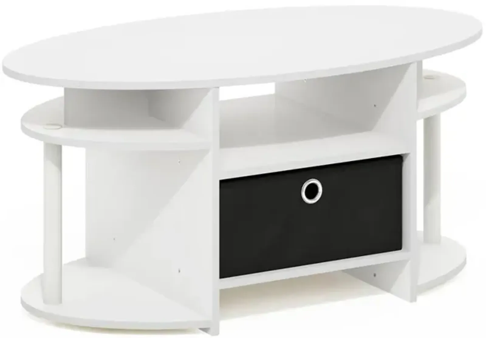 JAYA Simple Design Oval Coffee Table with Bin, White/White/Black