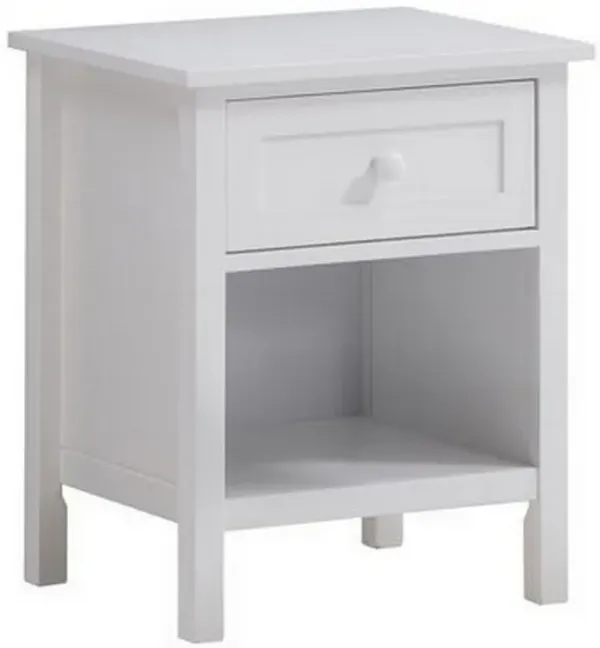 Mio 24 Inch Single Drawer Nightstand, Solid Wood, Open Shelf, Glossy White-Benzara
