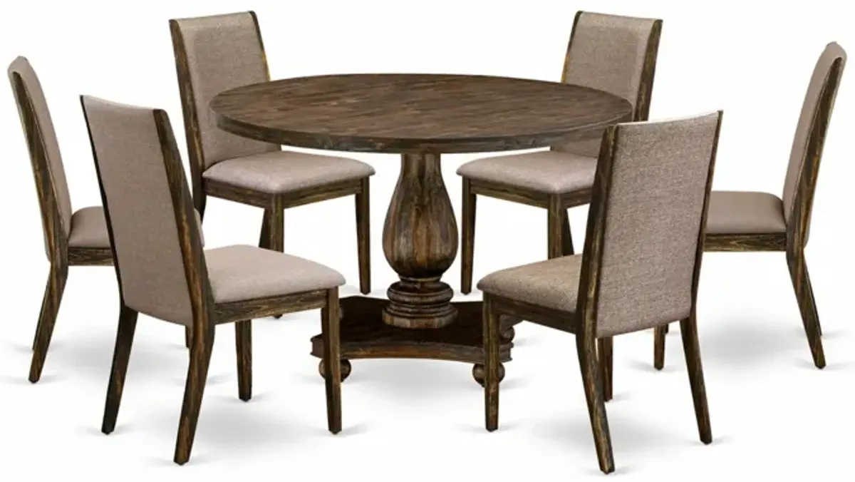 East West Furniture I2LA7-716 7Pc Dining Set - Round Table and 6 Parson Chairs - Distressed Jacobean Color