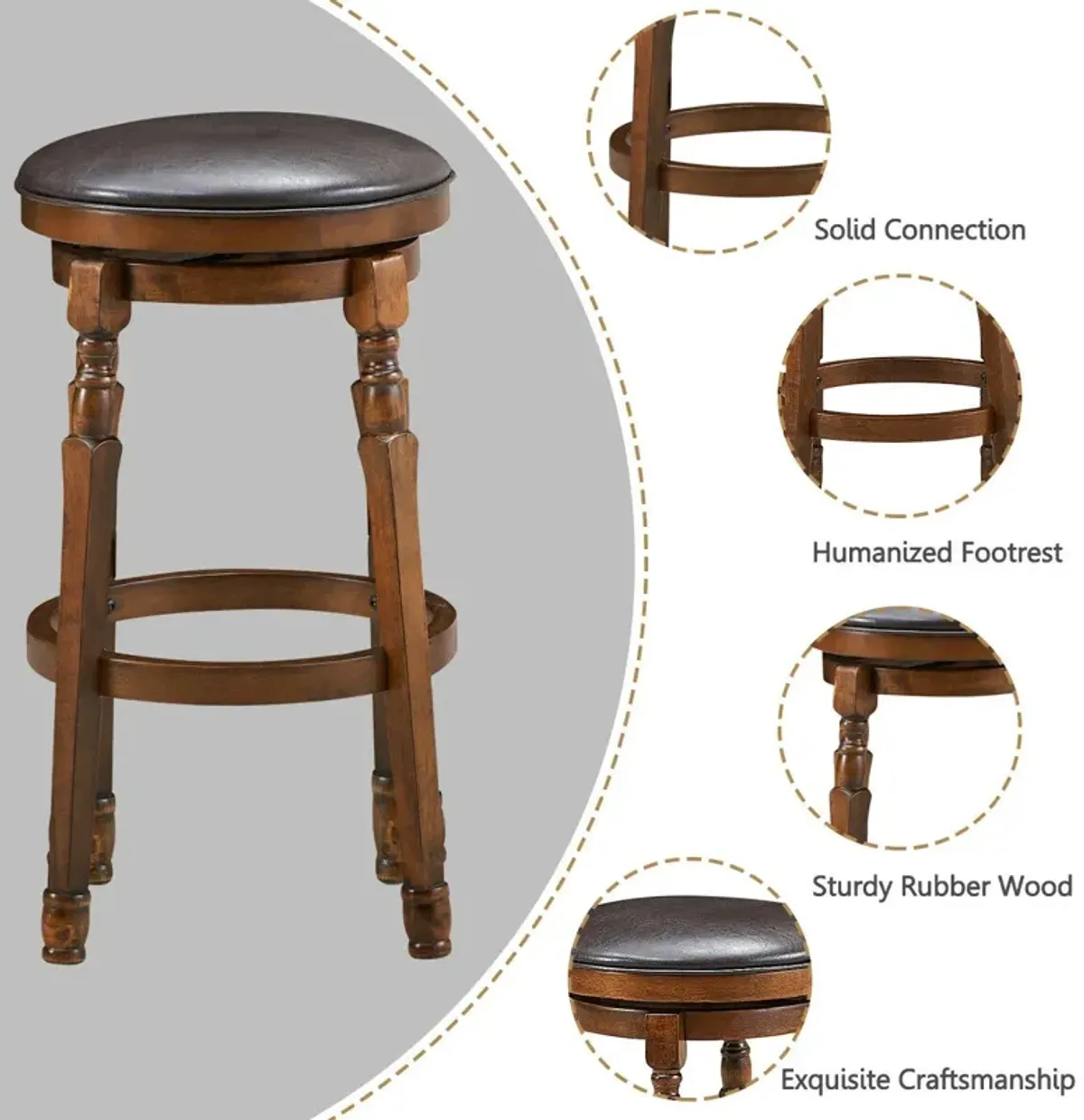 Set of 2 Swivel Leather Padded Dining Bar Stools