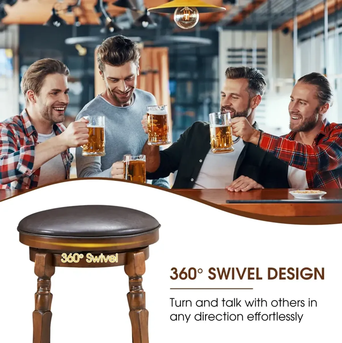 Set of 2 Swivel Leather Padded Dining Bar Stools