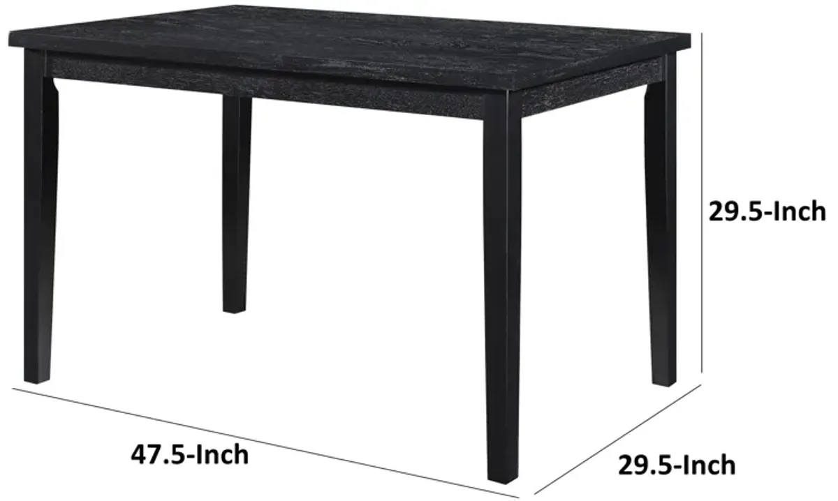 Andy 48 Inch Dining Table, 4 Seater, Rectangular Top, Black Solid Wood - Benzara