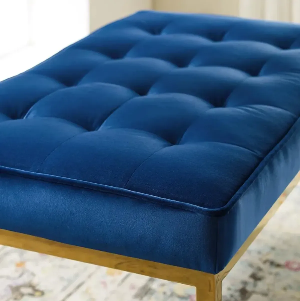 Modway Loft Tufted Button Performance Velvet Upholstered Medium Accent Bench in Gold Navy