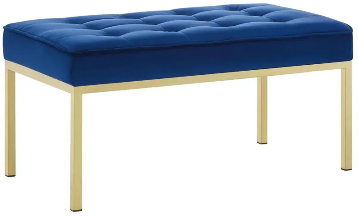 Modway Loft Tufted Button Performance Velvet Upholstered Medium Accent Bench in Gold Navy