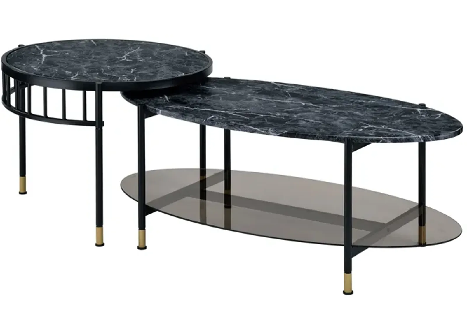 ACME Silas Nesting Coffee Table, Faux Marble Top & Black Finish