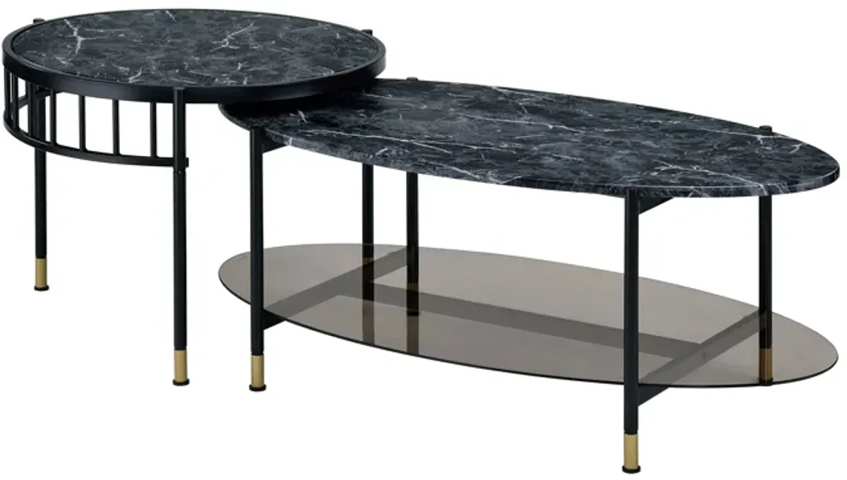 ACME Silas Nesting Coffee Table, Faux Marble Top & Black Finish