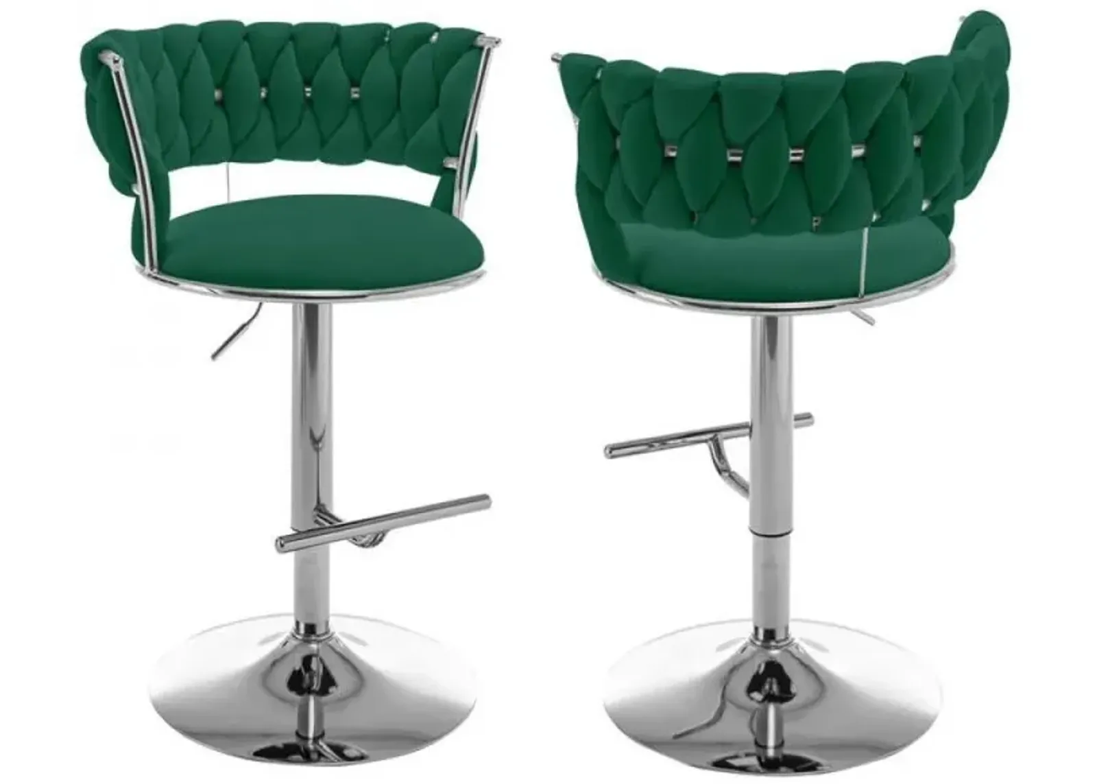 Emerald green adjustable barstool with silver color base (SET OF 2)