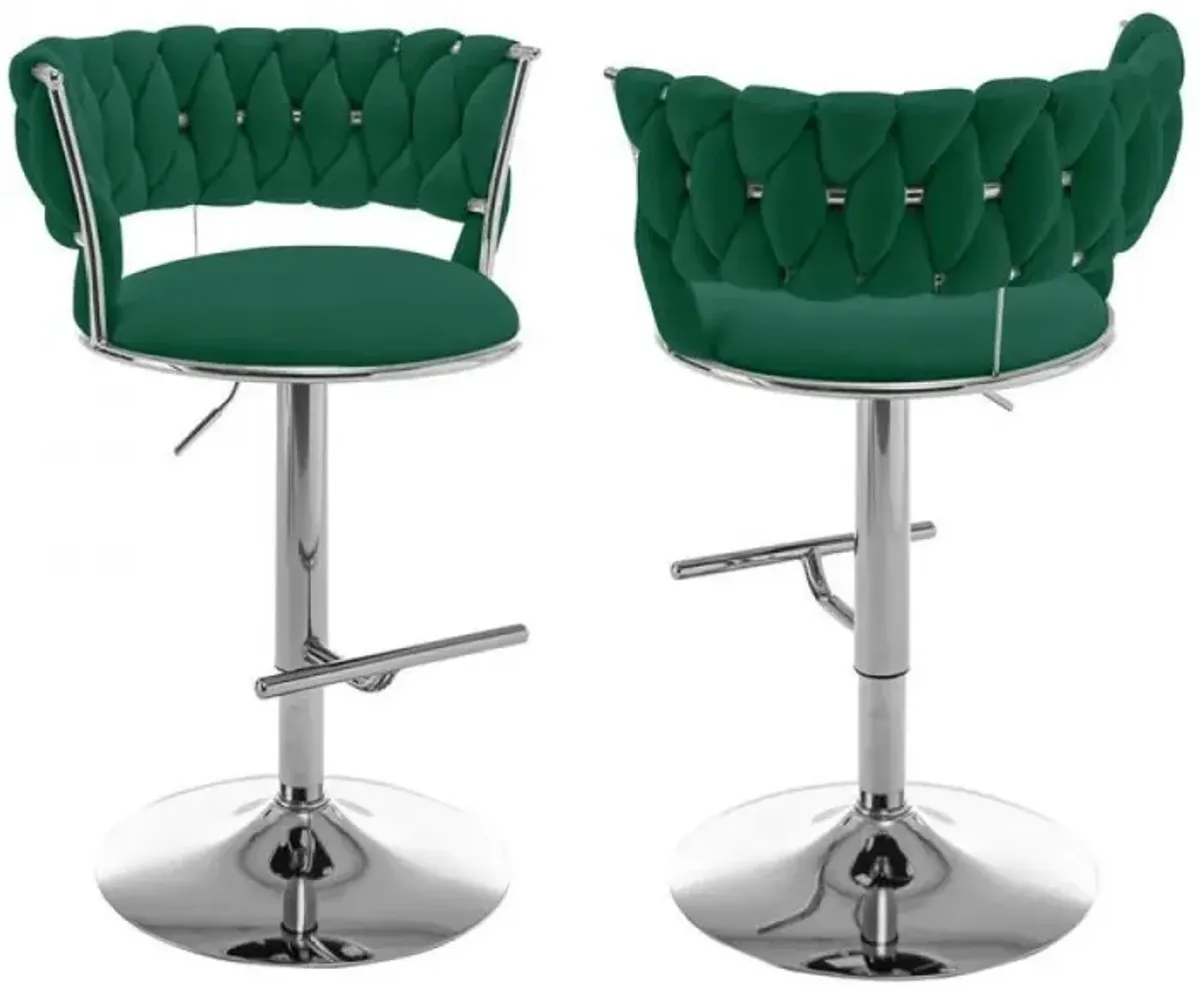 Emerald green adjustable barstool with silver color base (SET OF 2)