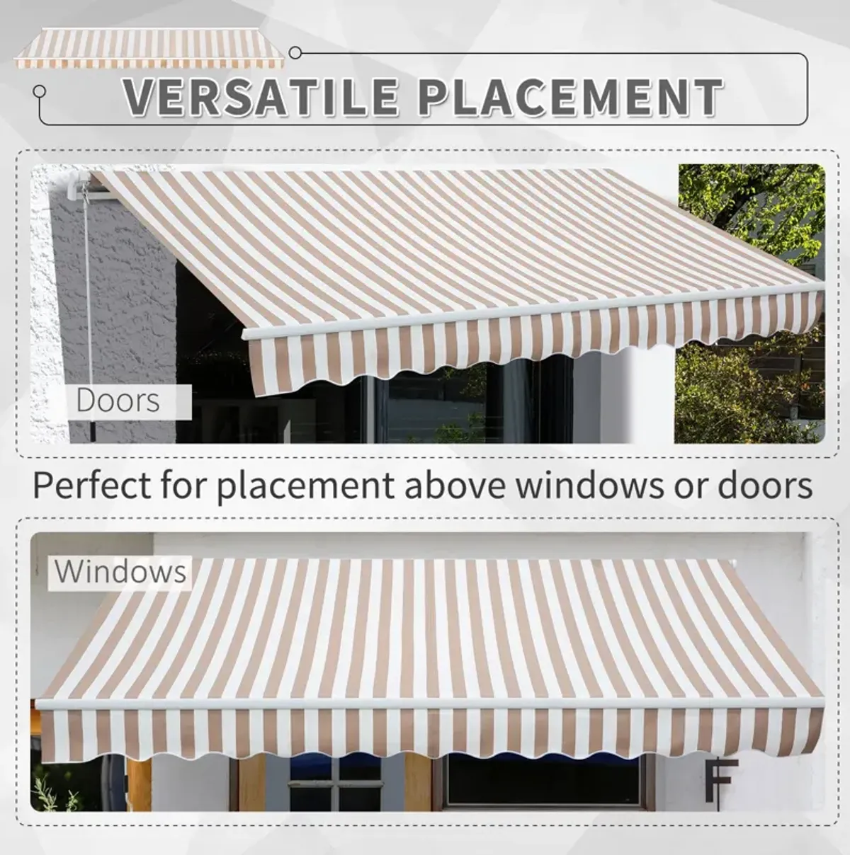 Beige Patio Shield: 12'x8' Retractable Awning with Manual Crank