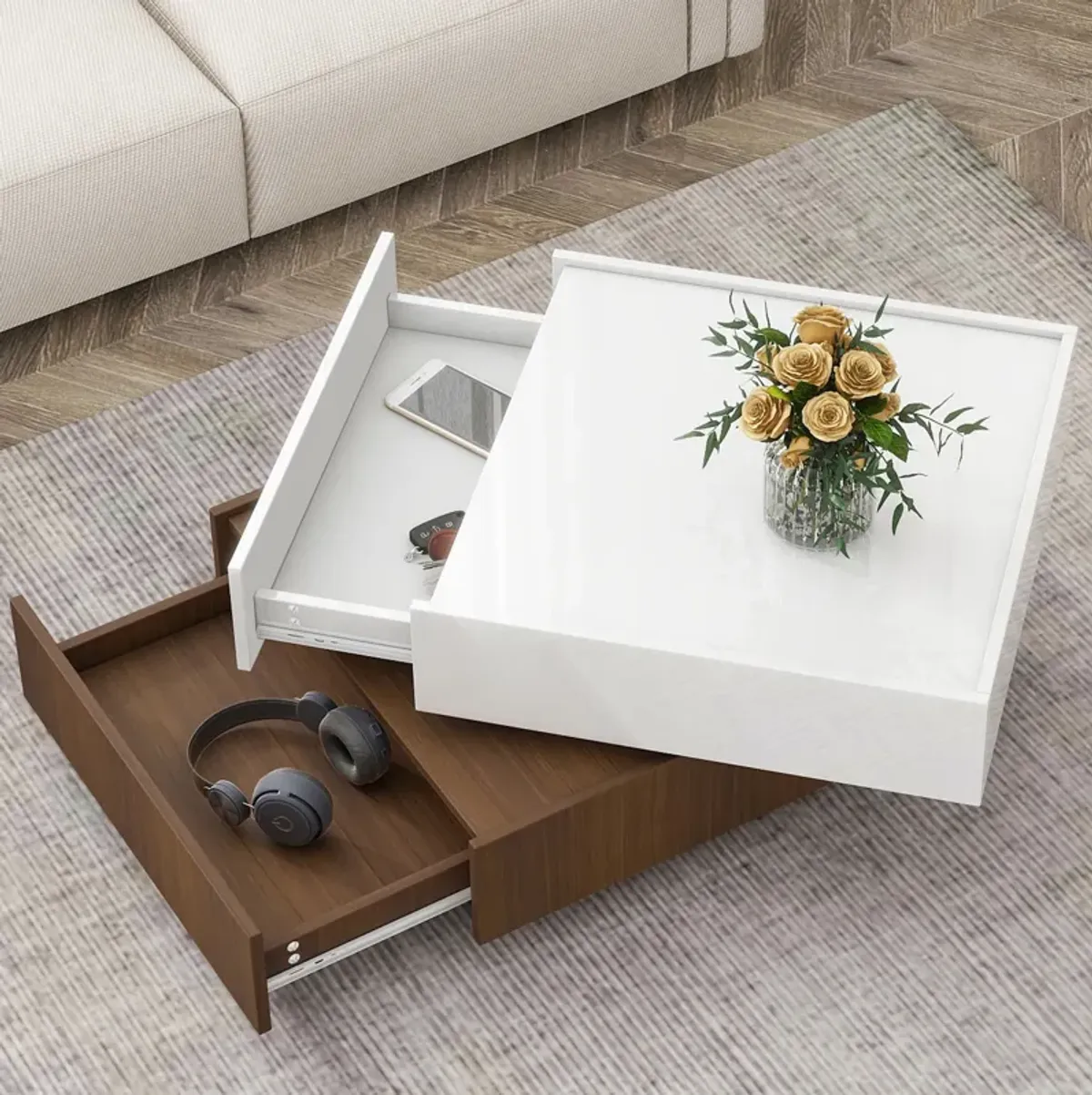 Merax Multi-functional Square 360°Rotating Coffee Table