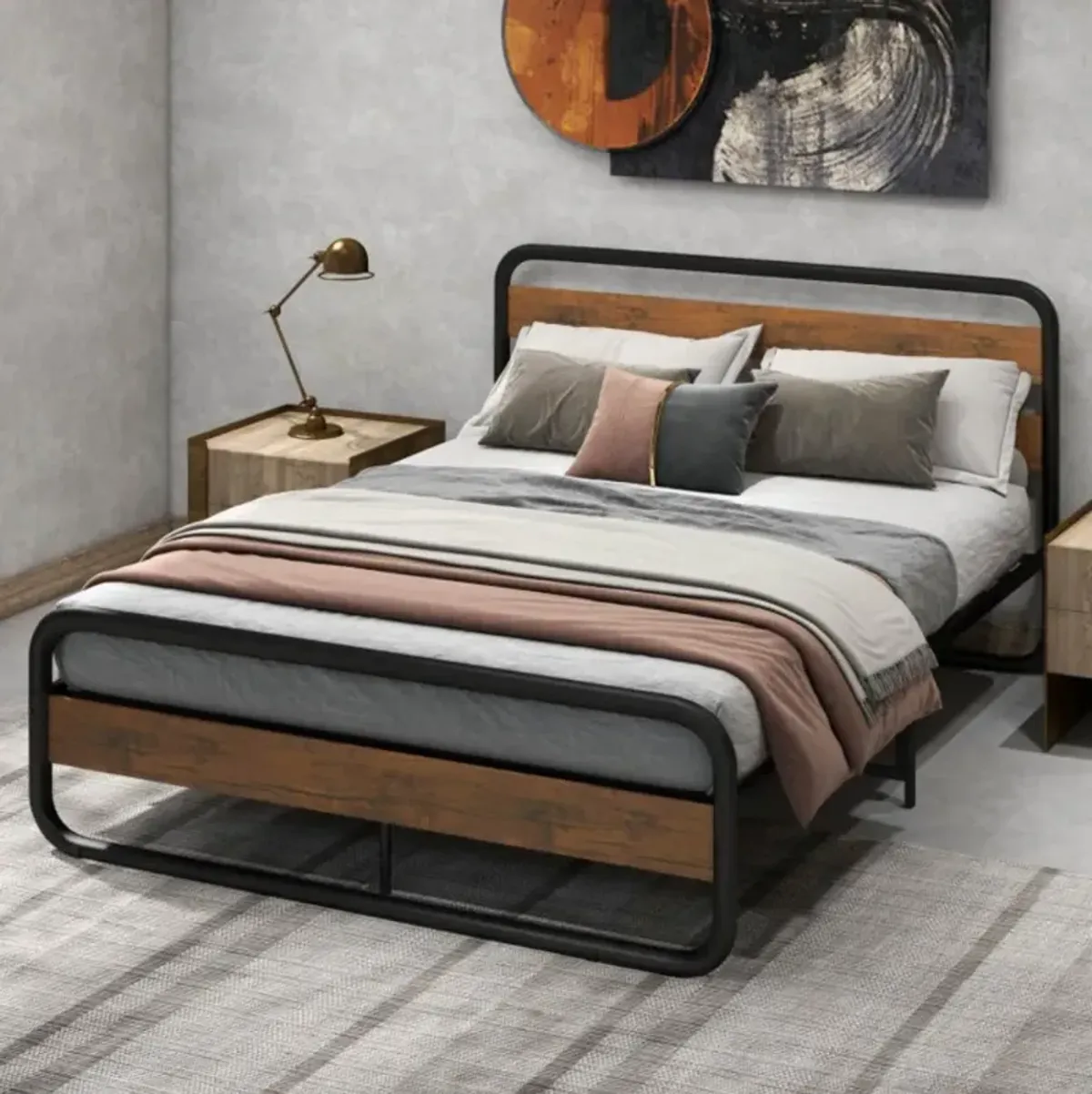 Hivvago Arc Platform Bed with Headboard and Footboard