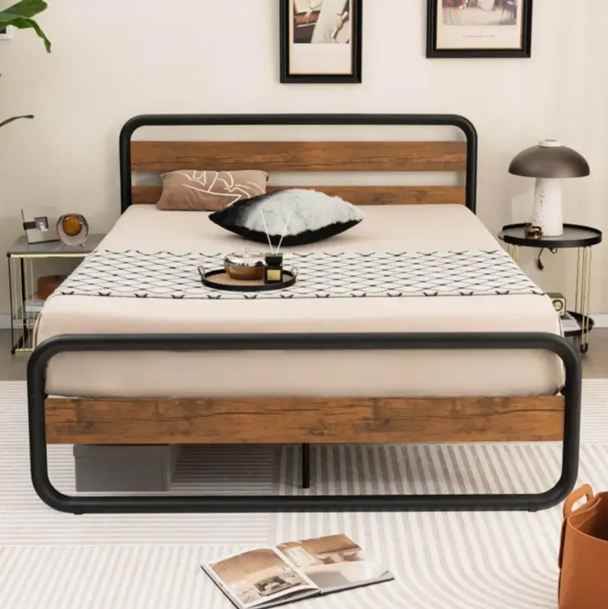 Hivvago Arc Platform Bed with Headboard and Footboard