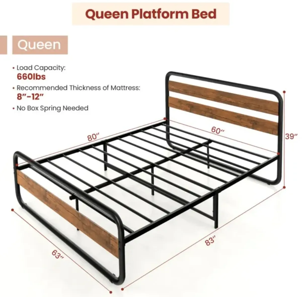 Hivvago Arc Platform Bed with Headboard and Footboard