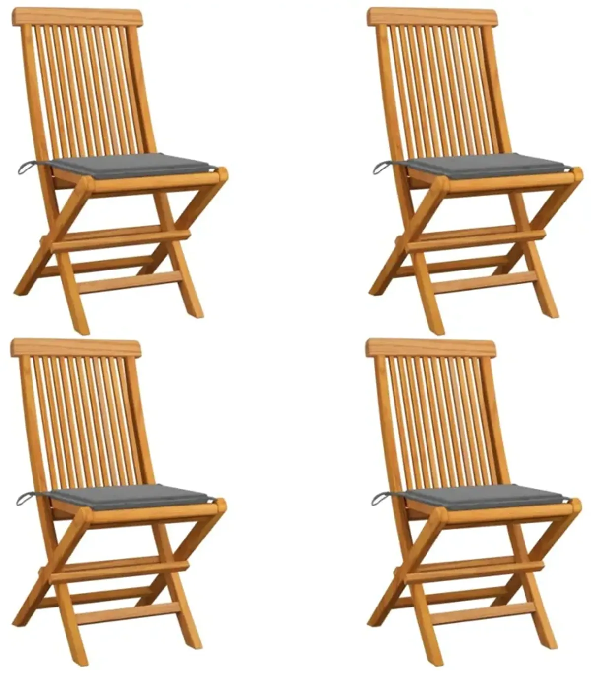 vidaXL Garden Chairs with Gray Cushions 4 pcs Solid Teak Wood