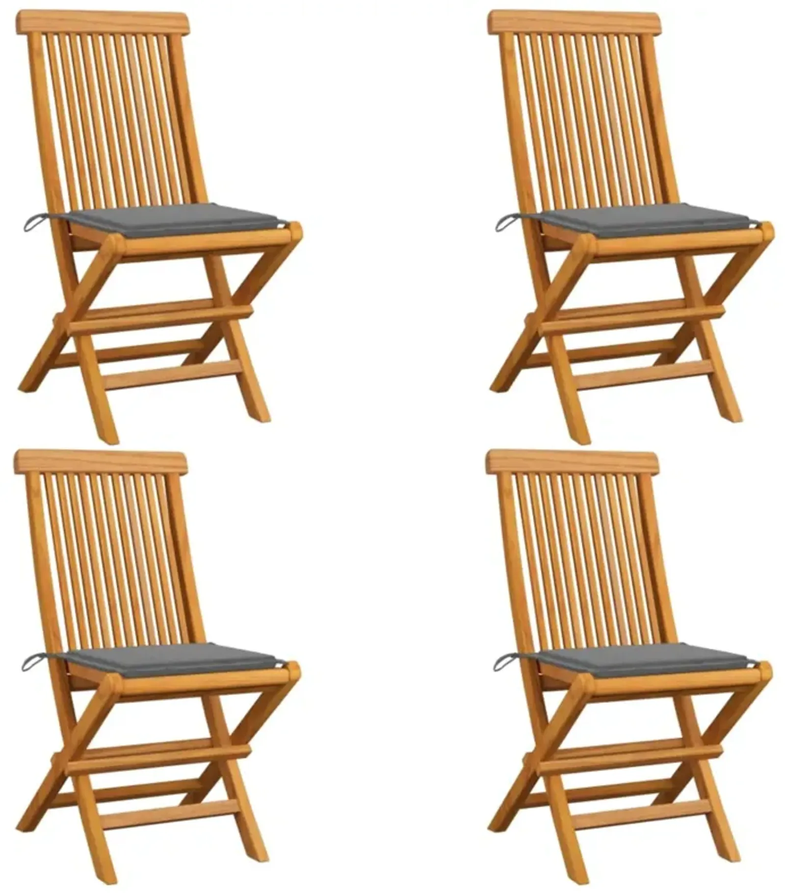 vidaXL Garden Chairs with Gray Cushions 4 pcs Solid Teak Wood